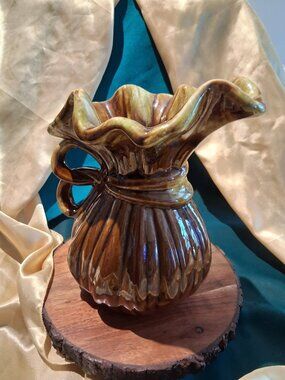 Vintage McCoy pottery pitcher vase circa 1970s Classic McCoy brown drip glaze